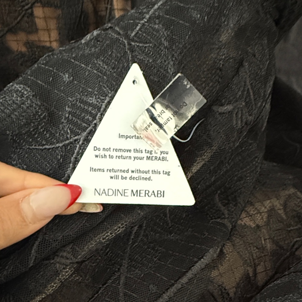NADINE MERABI Olivia Black Lace Strapless A-Line Midi Dress with Nude Underlay - Picture 7 of 8